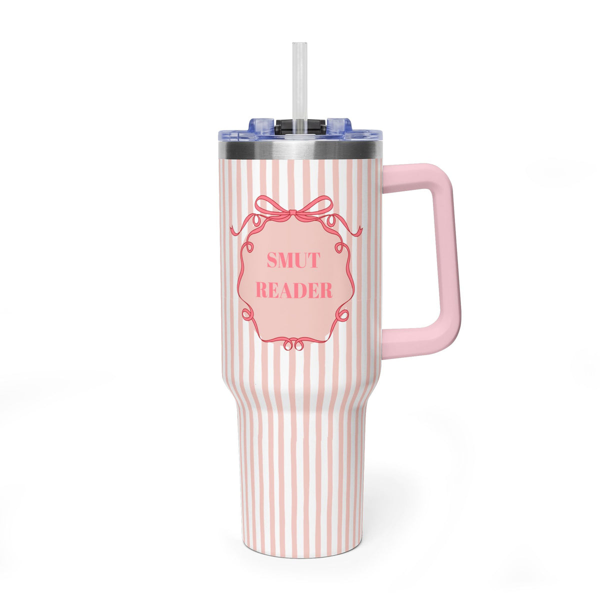 Pink Striped "SMUT Reader" Insulated Travel Mug  40oz Vacuum Tumbler