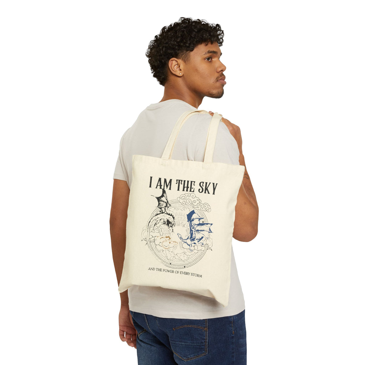 I Am the Sky - Dragon Canvas Tote Bag — Fantasy Book Lover Gift | Storm Dragon Tote | Romantasy Merch