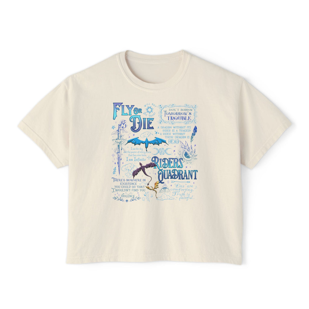 Fly or Die Riders Quadrant Boxy Tee — Fourth Wing Fandom Inspired Women's Cropped Graphic Tee