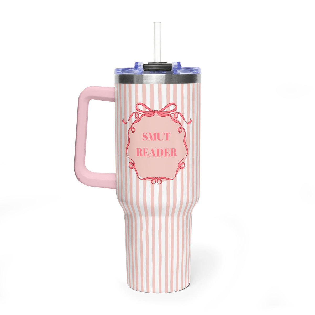Pink Striped "SMUT Reader" Insulated Travel Mug  40oz Vacuum Tumbler