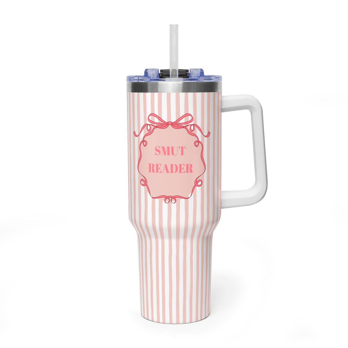 Pink Striped "SMUT Reader" Insulated Travel Mug  40oz Vacuum Tumbler