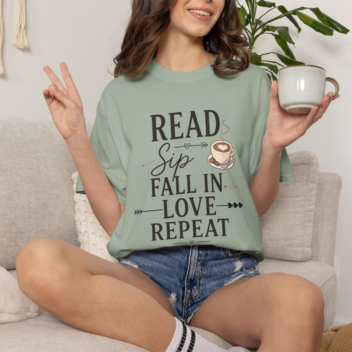 Read Sip Fall in Love Repeat T-Shirt — Coffee & Cozy Reading Tee