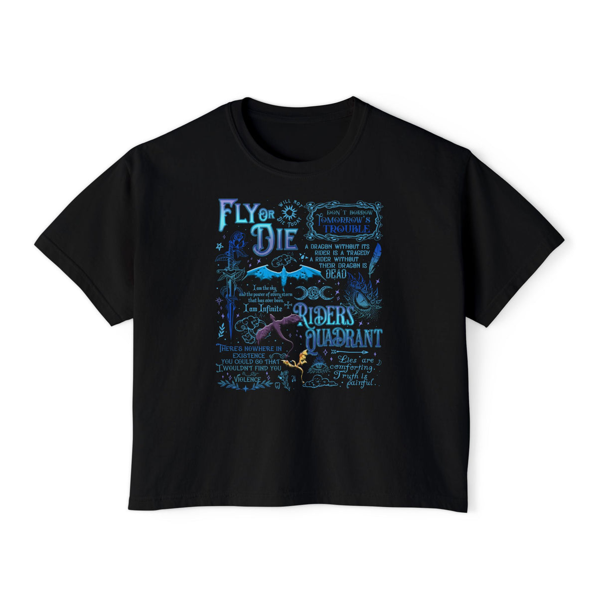 Fly or Die Riders Quadrant Boxy Tee — Fourth Wing Fandom Inspired Women's Cropped Graphic Tee