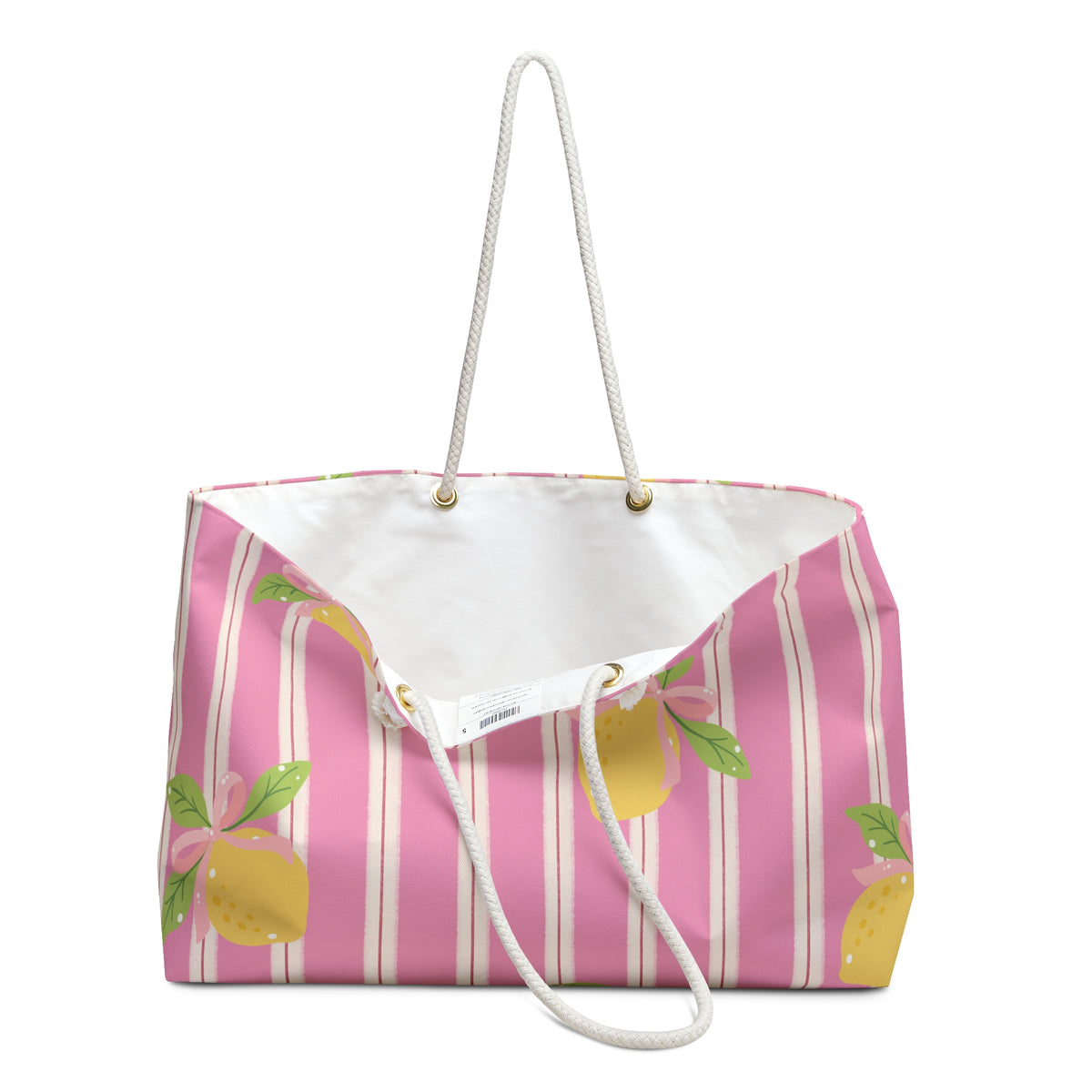 Lemon Stripe Weekender Bag — Pink Citrus Travel Tote