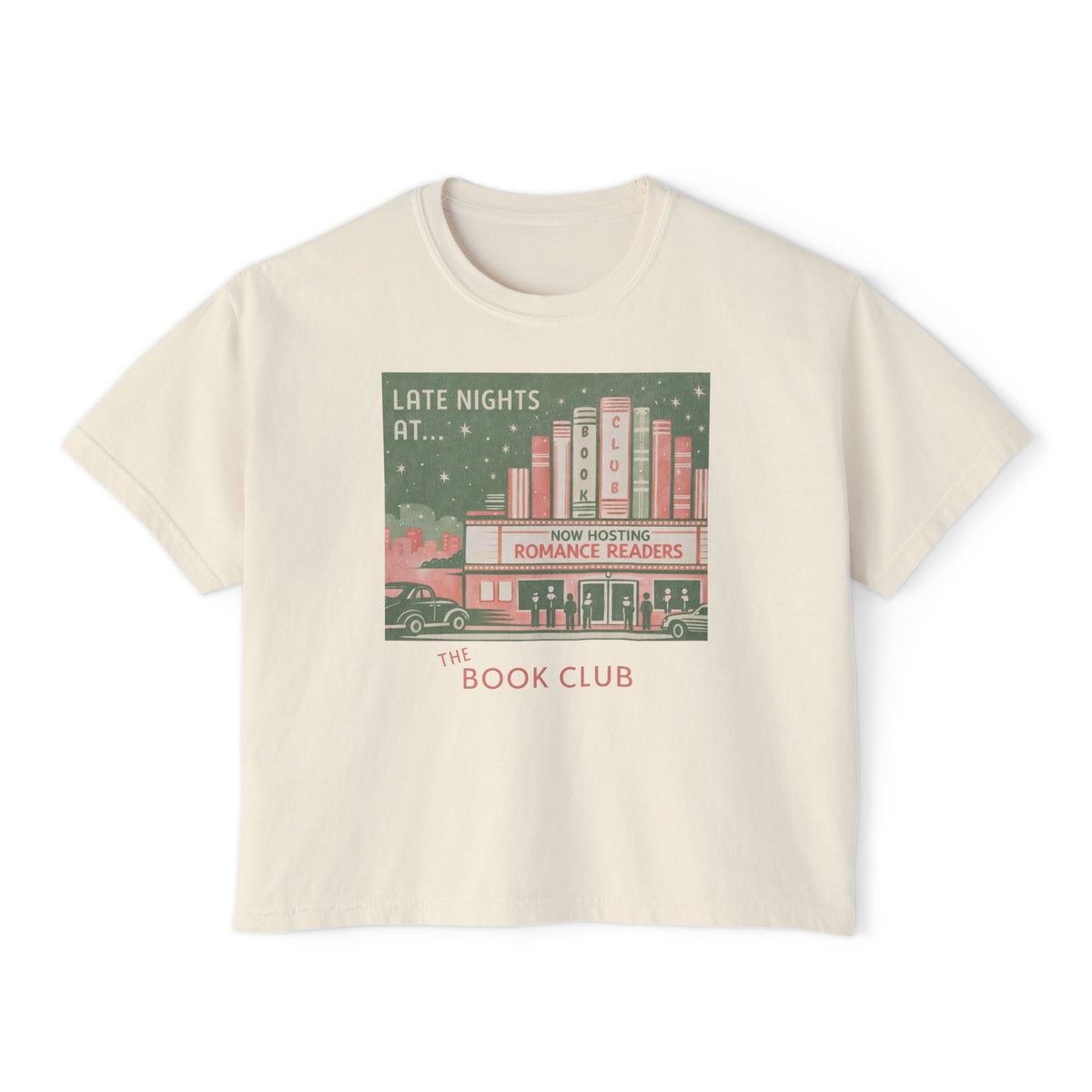 Book Club Boxy Tee — "Stay Up Late" Women's Crop Shirt