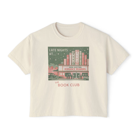 Book Club Boxy Tee — "Stay Up Late" Women's Crop Shirt