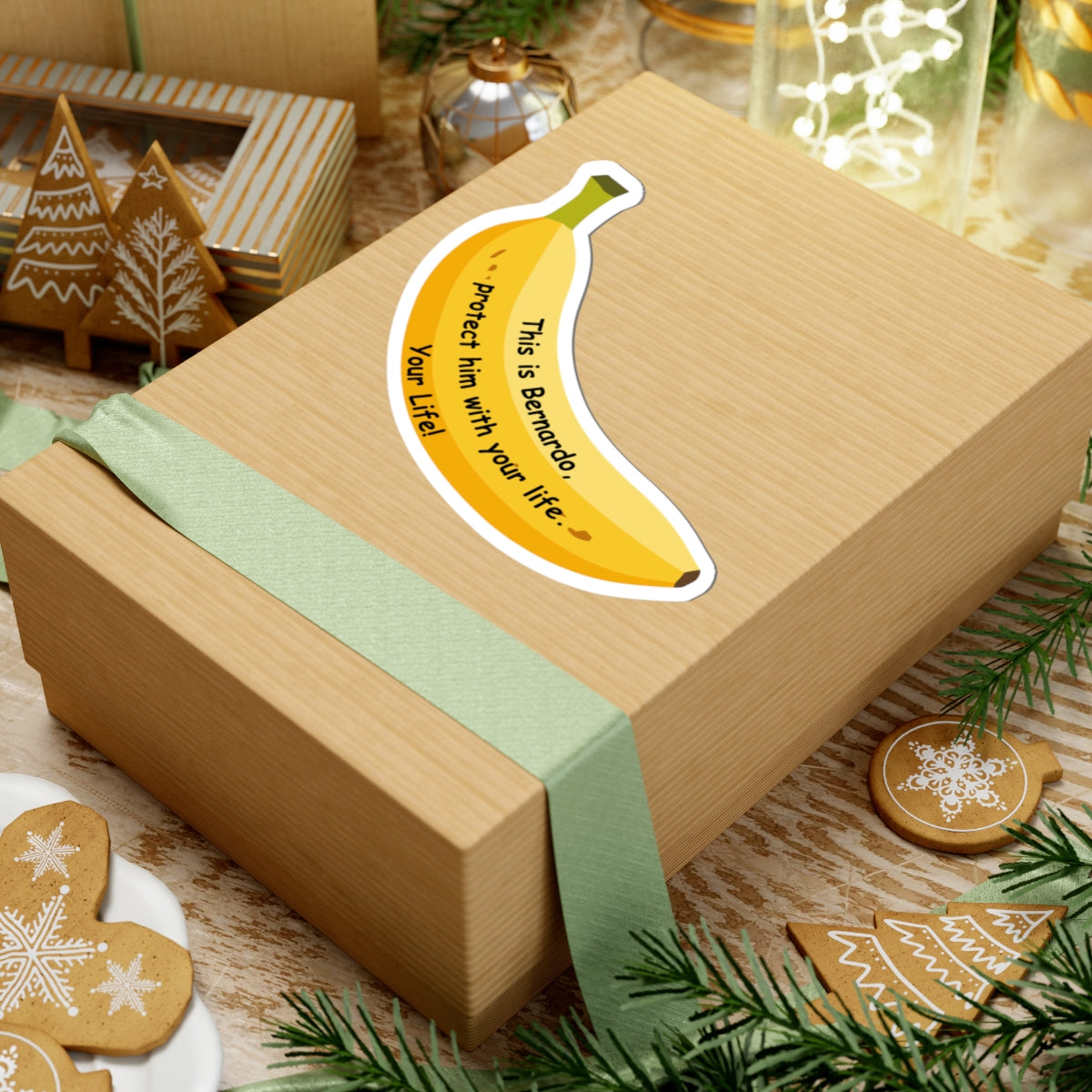 “This Is Bernardo—Protect Him With Your Life” Banana Sticker | Hockey Romance Inspired