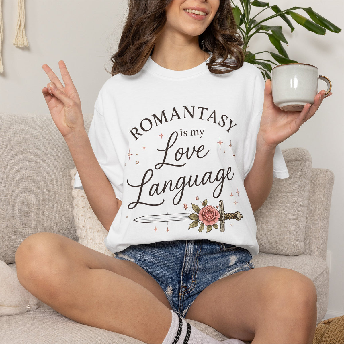 T-Shirt — "Romantasy Is My Love Language" Floral Sword Graphic