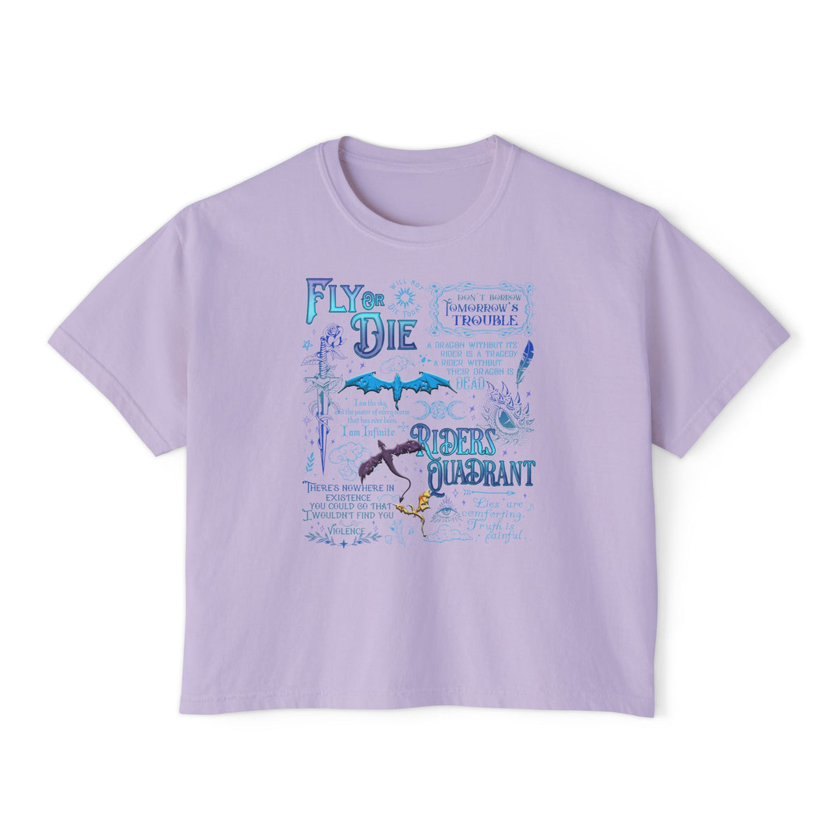 Fly or Die Riders Quadrant Boxy Tee — Fourth Wing Fandom Inspired Women's Cropped Graphic Tee