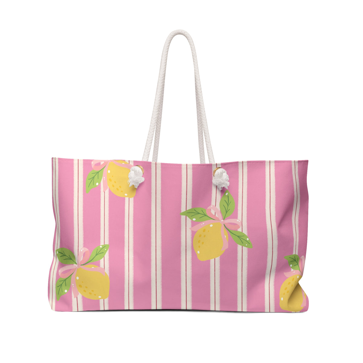 Lemon Stripe Weekender Bag — Pink Citrus Travel Tote