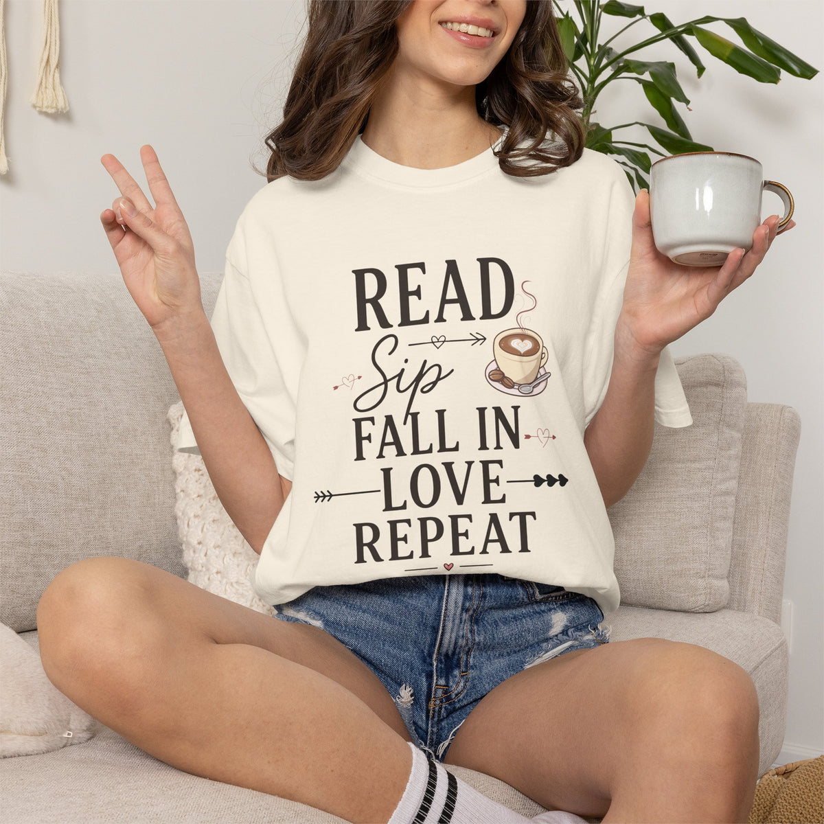 Read Sip Fall in Love Repeat T-Shirt — Coffee & Cozy Reading Tee