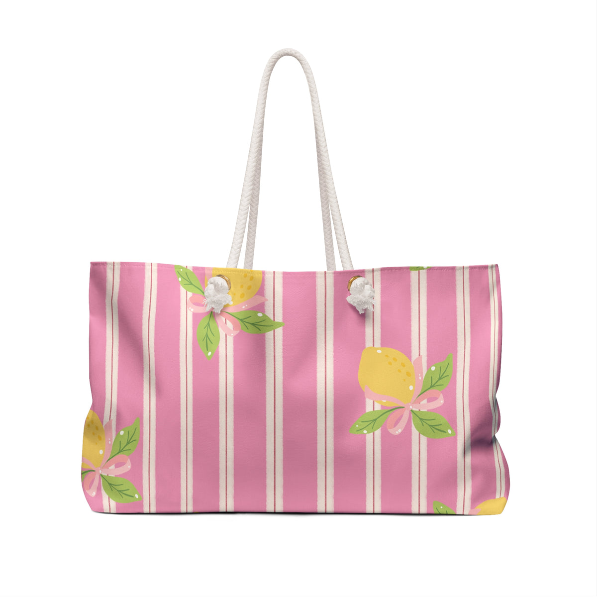 Lemon Stripe Weekender Bag — Pink Citrus Travel Tote