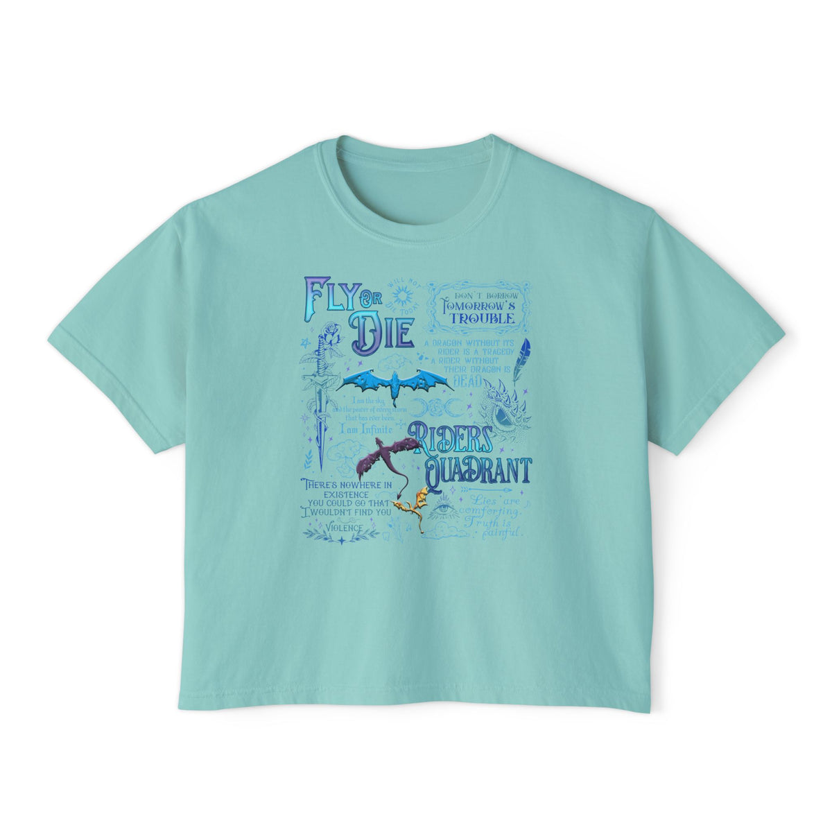 Fly or Die Riders Quadrant Boxy Tee — Fourth Wing Fandom Inspired Women's Cropped Graphic Tee