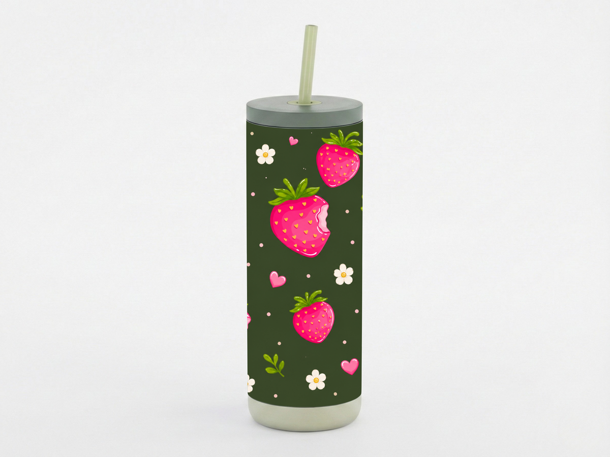 Sweet Bows & Berries 20oz Tumbler Collection | Strawberry & Cherry Aesthetic Insulated Cup with Straw