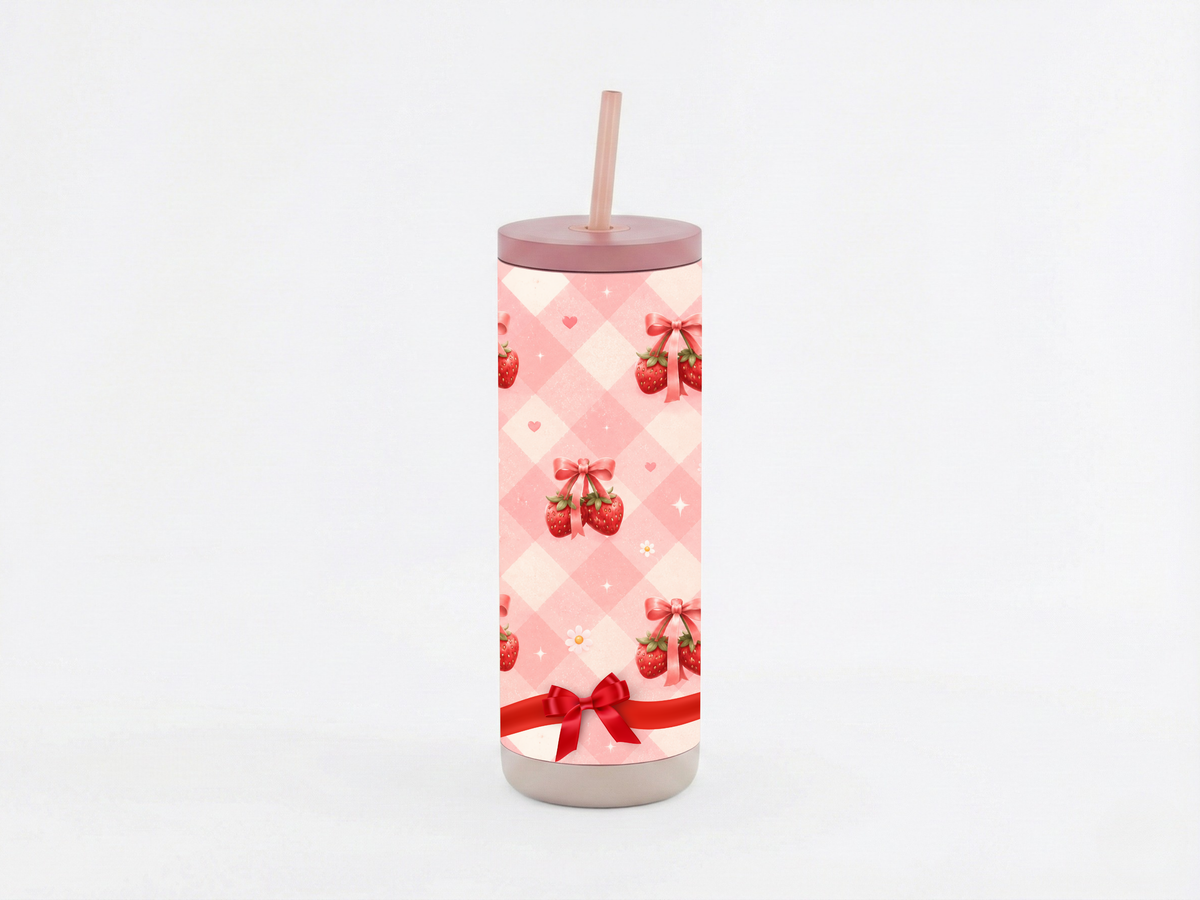 Sweet Bows & Berries 20oz Tumbler Collection | Strawberry & Cherry Aesthetic Insulated Cup with Straw