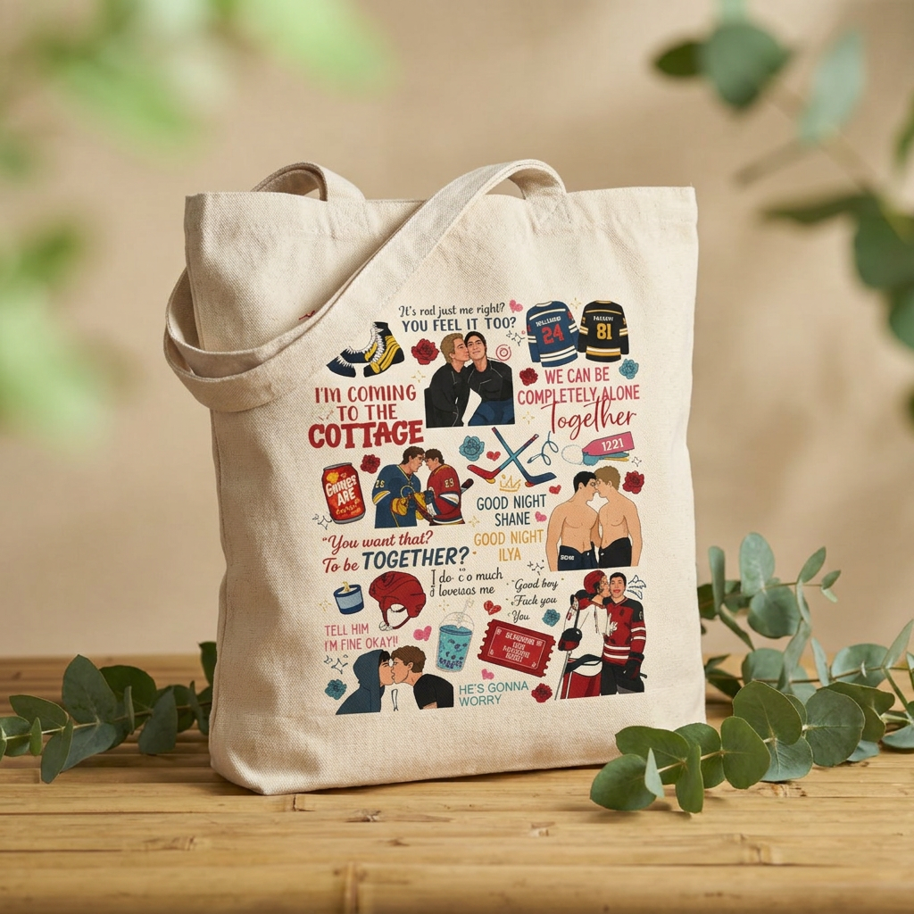 Canvas Tote Bag — Cute Illustrated Collage Design (Custom Print)