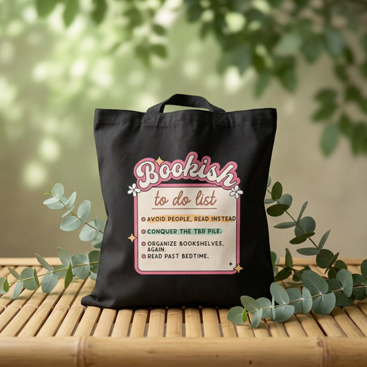 Bookish Tote Bag — "Bookish To Do List" Canvas Book Lover Tote