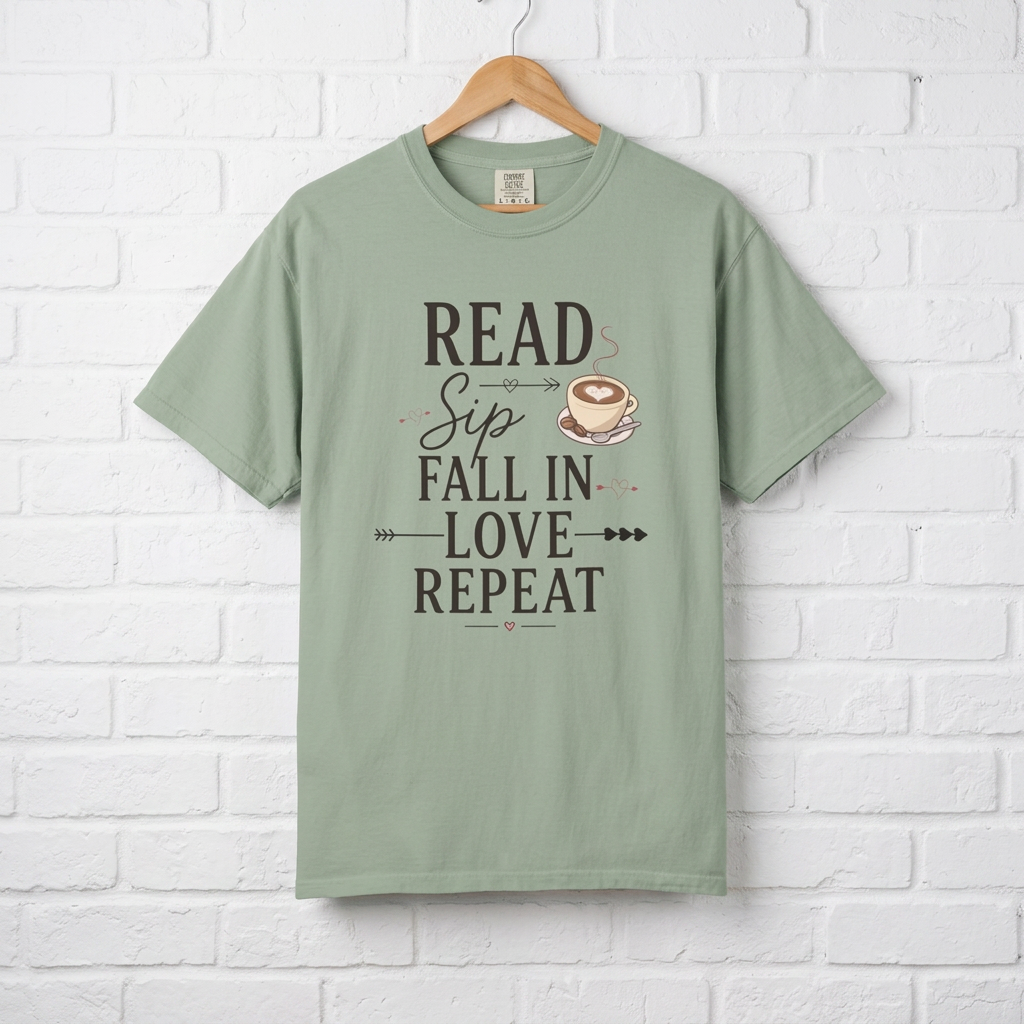 Read Sip Fall in Love Repeat T-Shirt — Coffee & Cozy Reading Tee