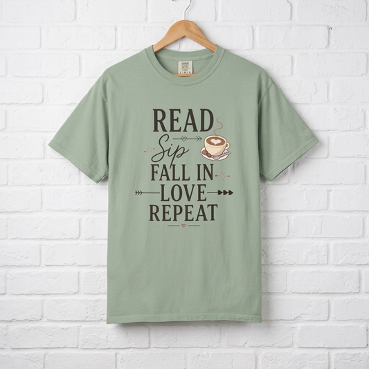 Read Sip Fall in Love Repeat T-Shirt — Coffee & Cozy Reading Tee