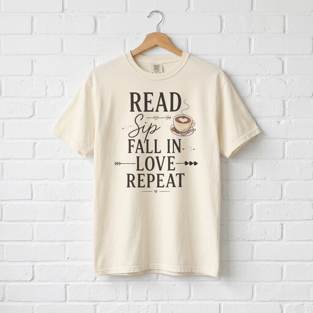 Read Sip Fall in Love Repeat T-Shirt — Coffee & Cozy Reading Tee