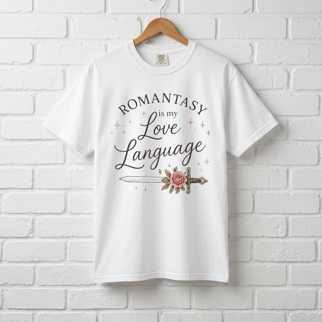 T-Shirt — "Romantasy Is My Love Language" Floral Sword Graphic