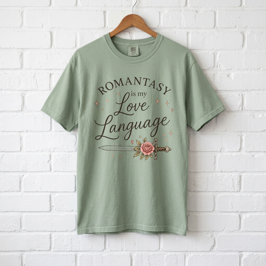 T-Shirt — "Romantasy Is My Love Language" Floral Sword Graphic
