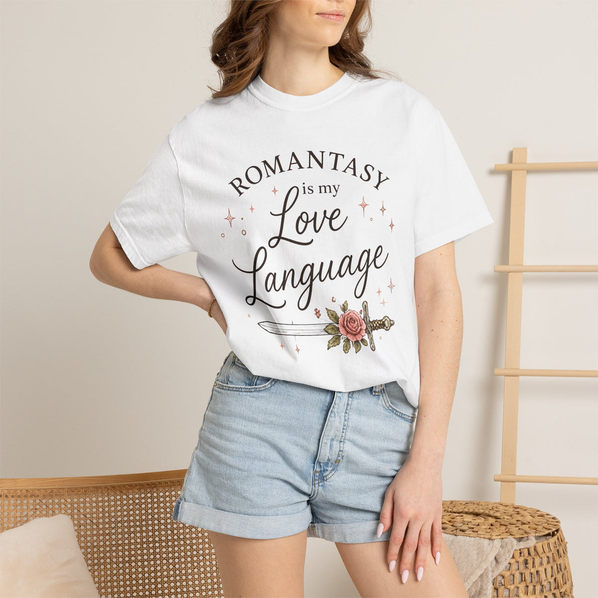 T-Shirt — "Romantasy Is My Love Language" Floral Sword Graphic
