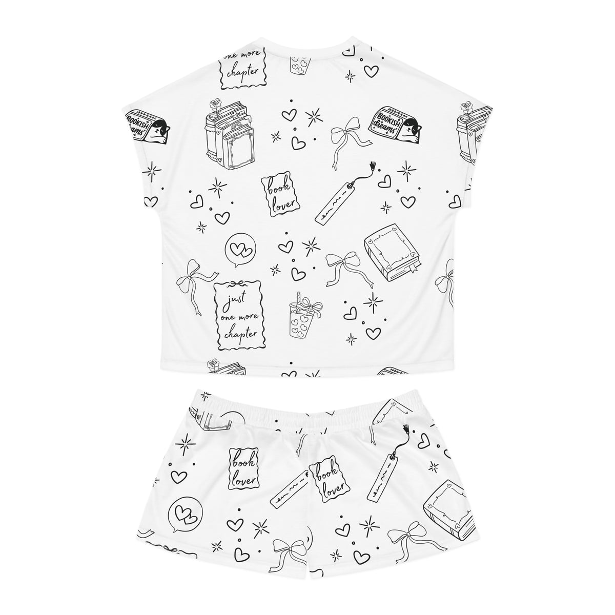 Women's Pajama Set — Black & White Booklover Short Sleep Set ("Just One More Chapter")