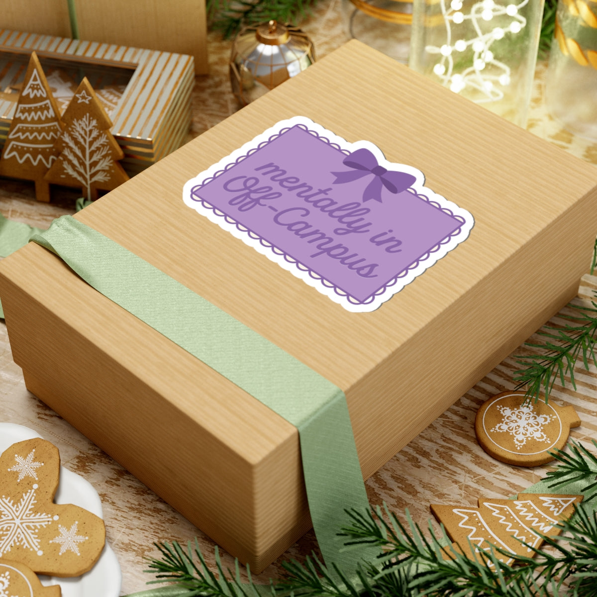 Sticker — "Mentally in Off‑Campus" Purple