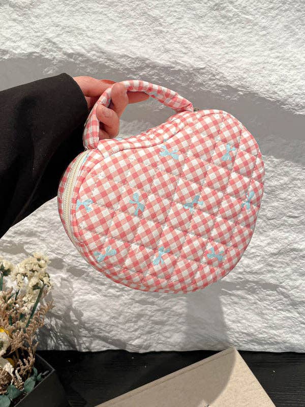 Quilted Heart Shape Cosmetic Bag