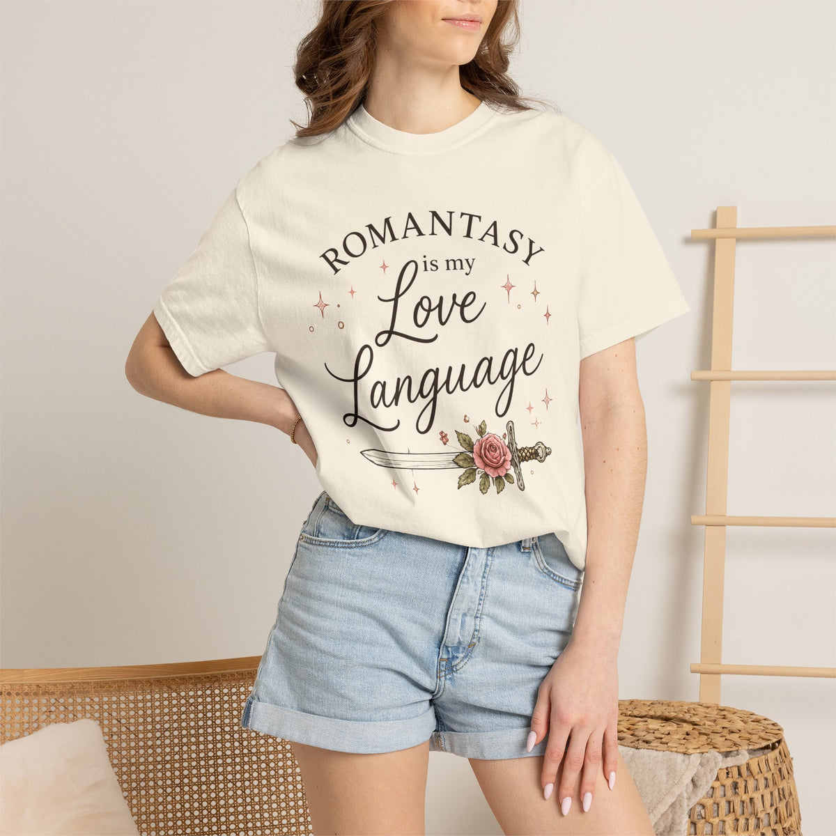 T-Shirt — "Romantasy Is My Love Language" Floral Sword Graphic
