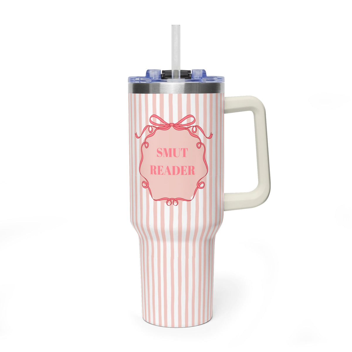 Pink Striped "SMUT Reader" Insulated Travel Mug  40oz Vacuum Tumbler