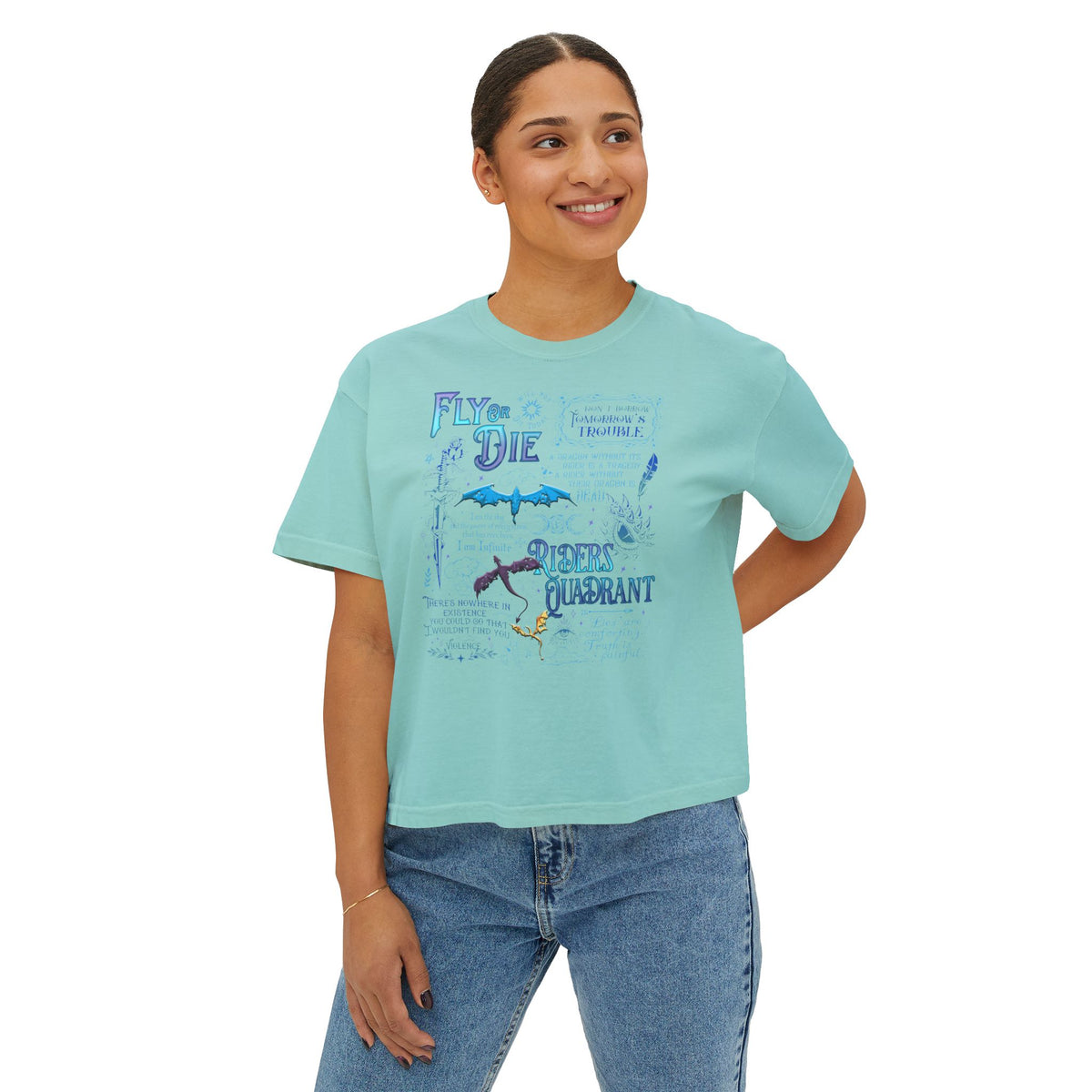 Fly or Die Riders Quadrant Boxy Tee — Fourth Wing Fandom Inspired Women's Cropped Graphic Tee