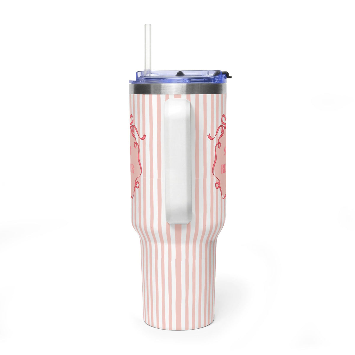 Pink Striped "SMUT Reader" Insulated Travel Mug  40oz Vacuum Tumbler