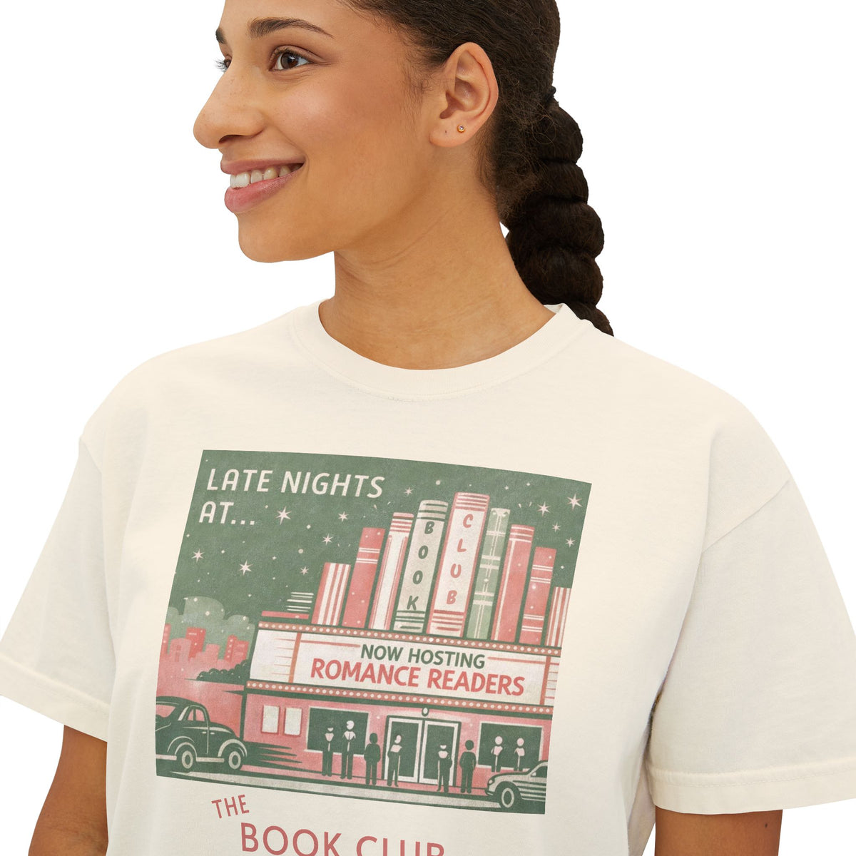 Book Club Boxy Tee — "Stay Up Late" Women's Crop Shirt