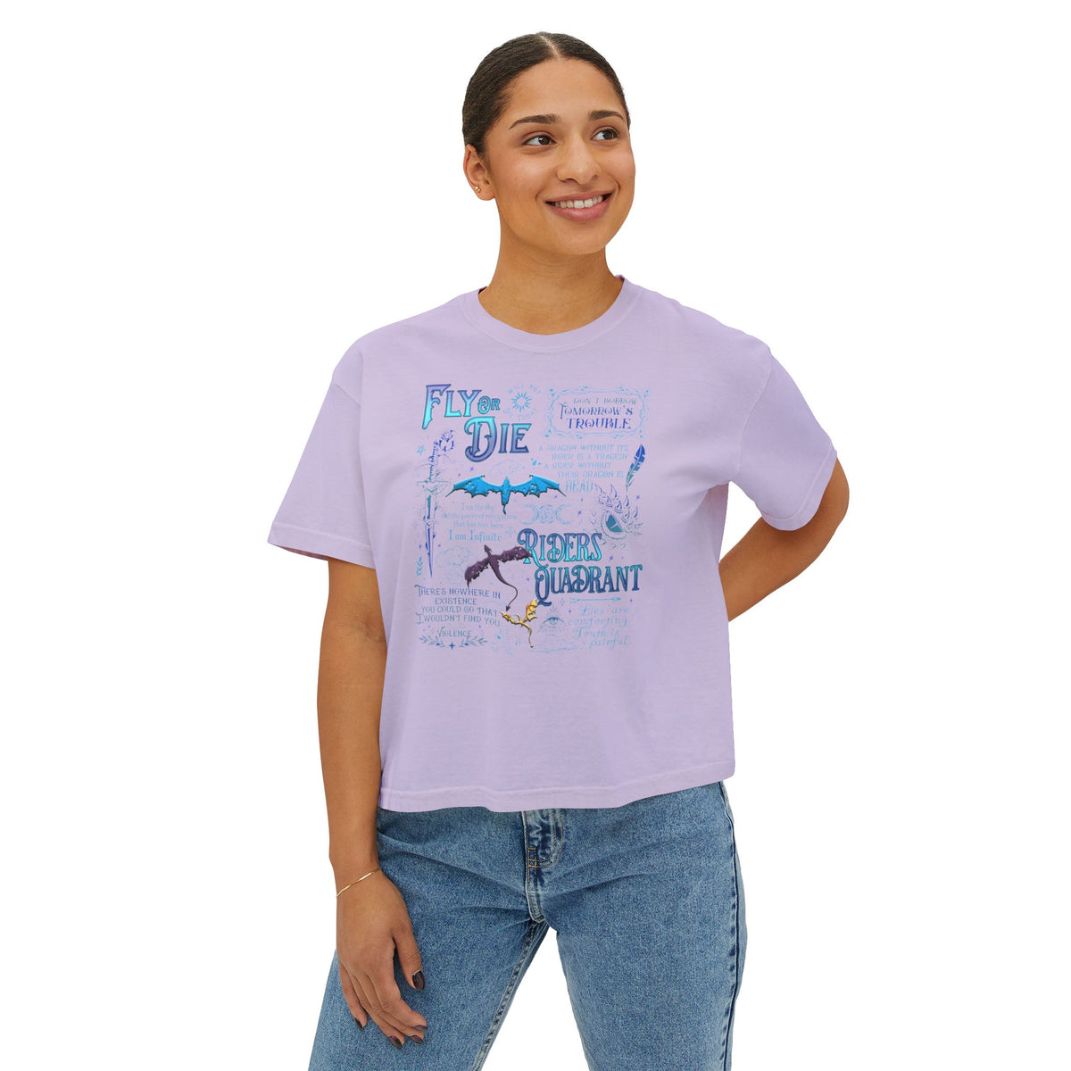 Fly or Die Riders Quadrant Boxy Tee — Fourth Wing Fandom Inspired Women's Cropped Graphic Tee