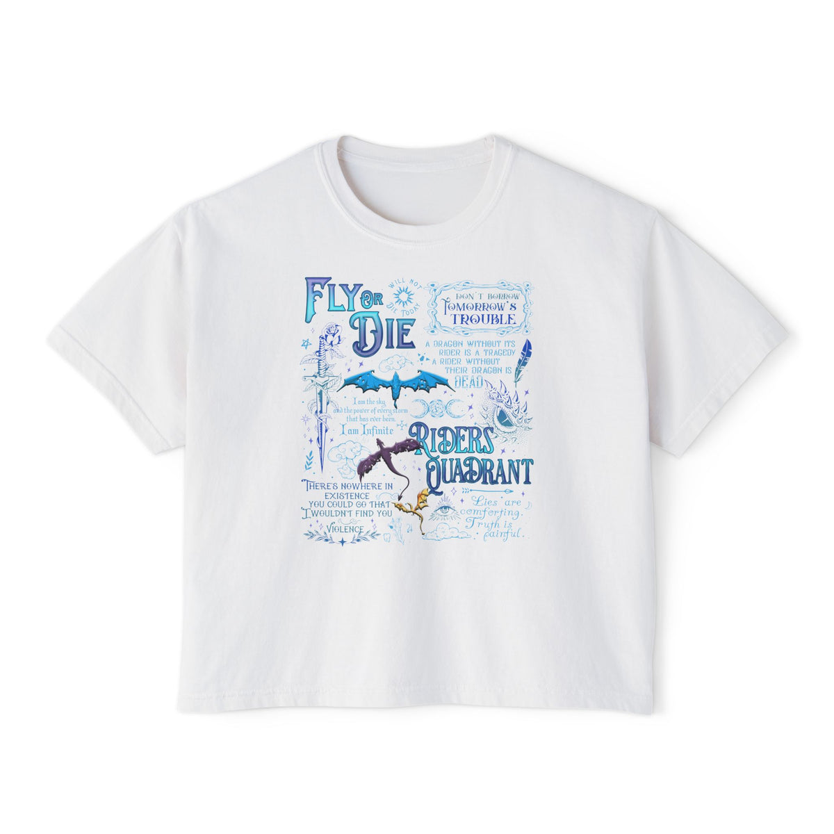 Fly or Die Riders Quadrant Boxy Tee — Fourth Wing Fandom Inspired Women's Cropped Graphic Tee