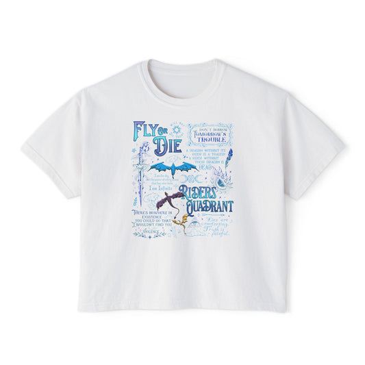 Fly or Die Riders Quadrant Boxy Tee — Fourth Wing Fandom Inspired Women's Cropped Graphic Tee