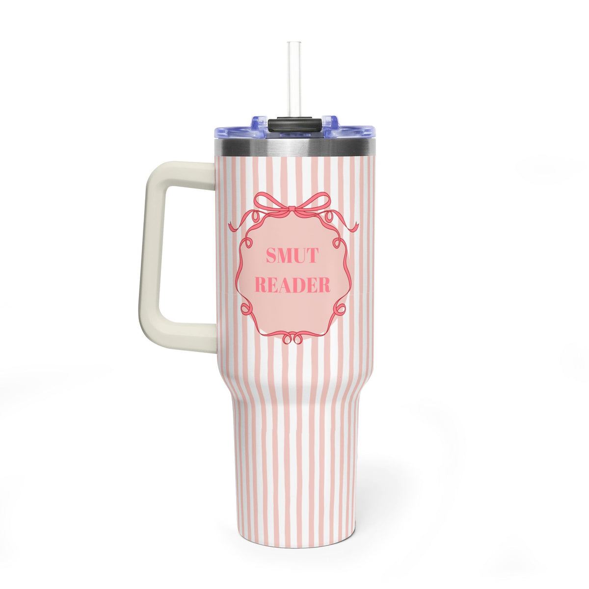Pink Striped "SMUT Reader" Insulated Travel Mug  40oz Vacuum Tumbler