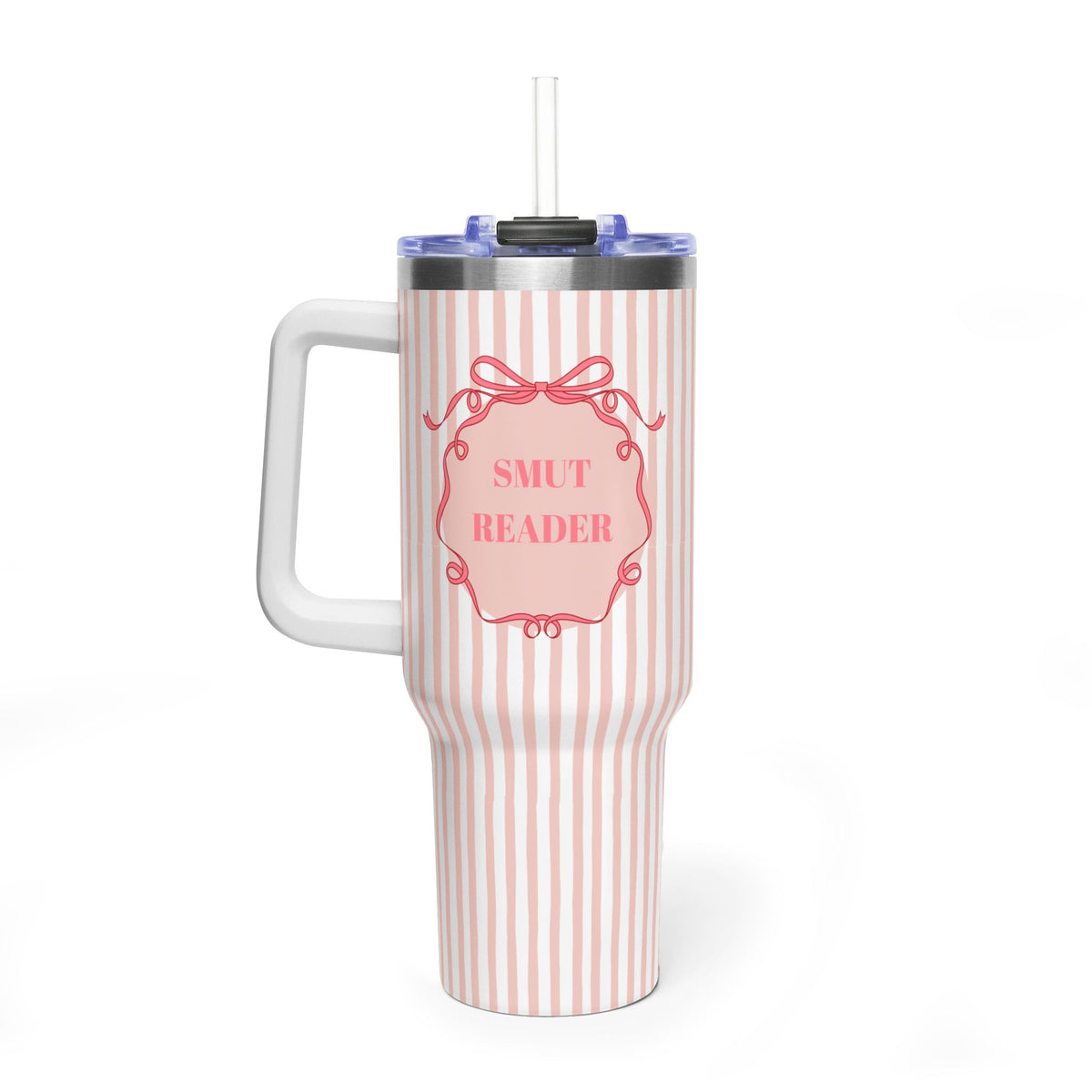 Pink Striped "SMUT Reader" Insulated Travel Mug  40oz Vacuum Tumbler