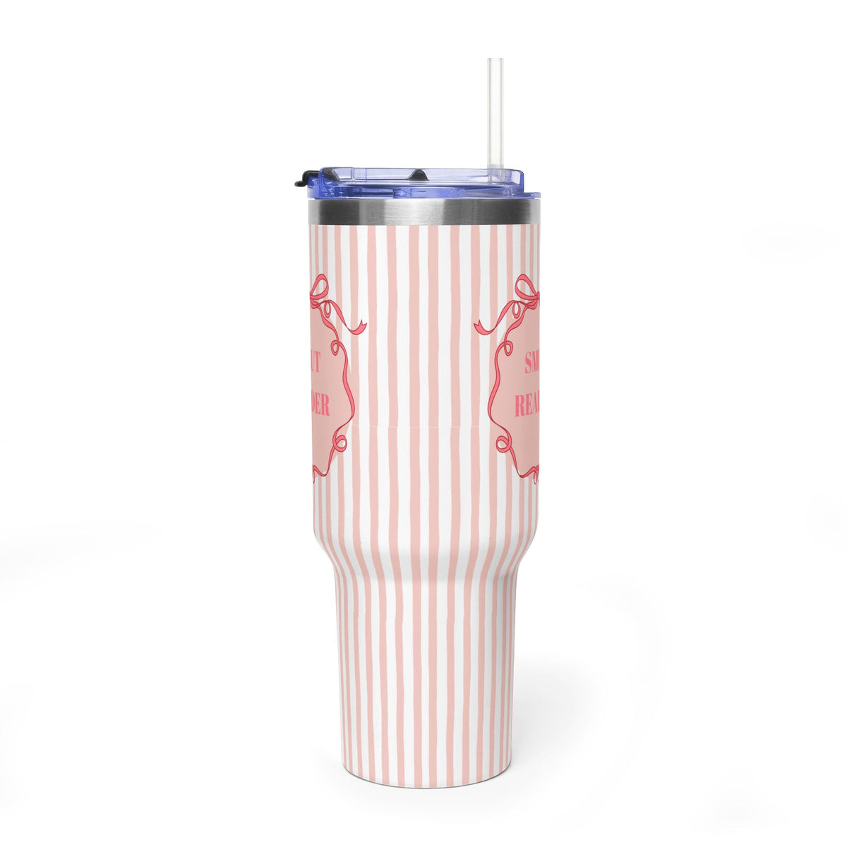 Pink Striped "SMUT Reader" Insulated Travel Mug  40oz Vacuum Tumbler