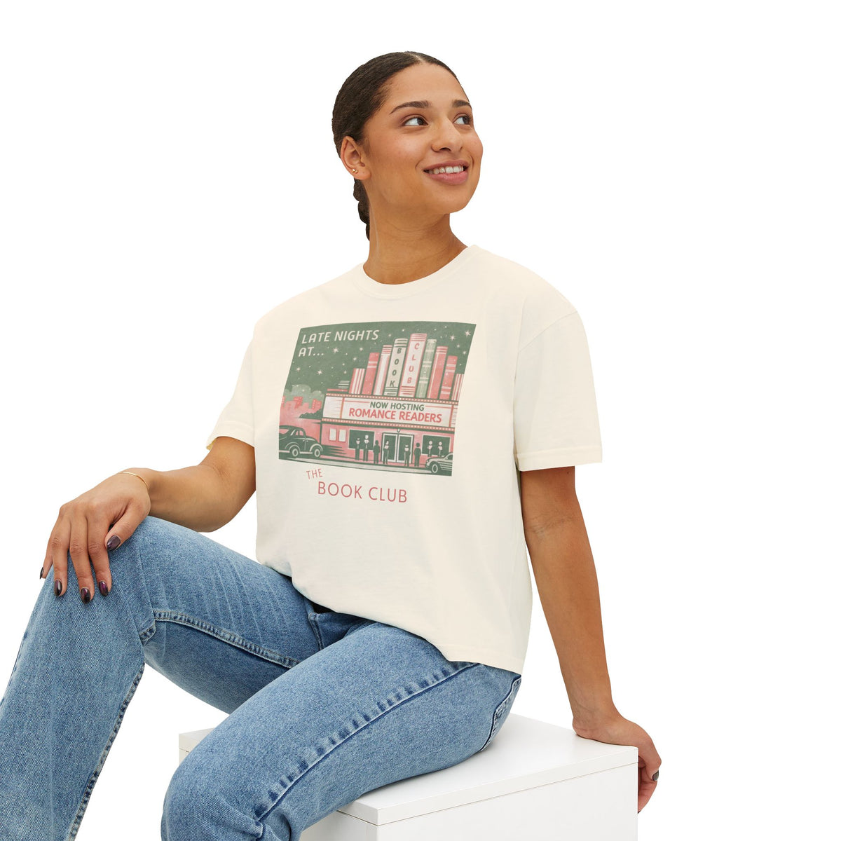 Book Club Boxy Tee — "Stay Up Late" Women's Crop Shirt