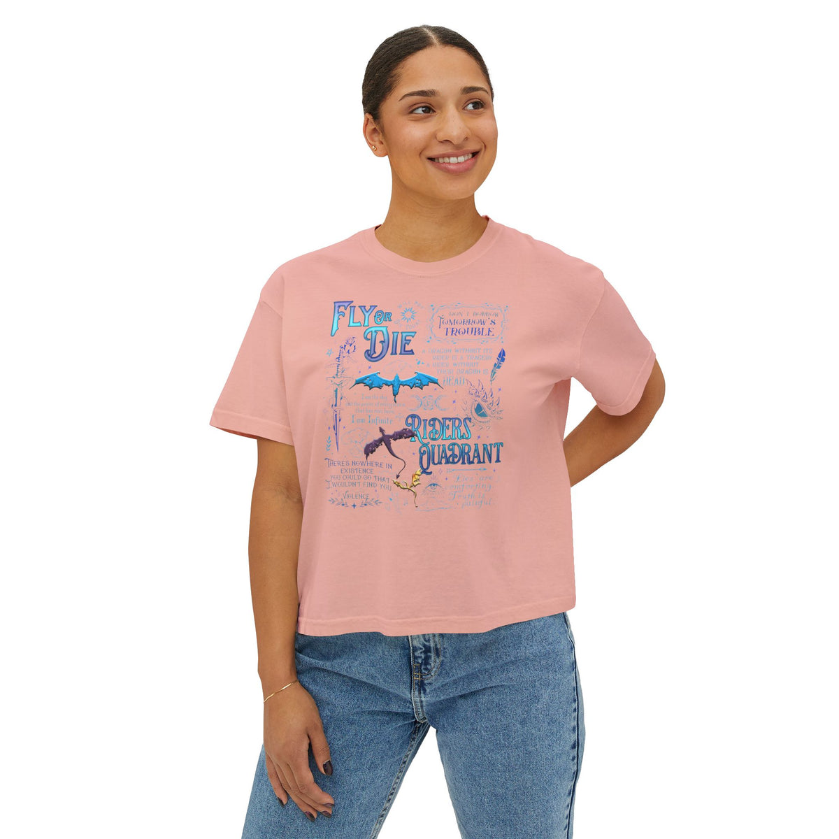 Fly or Die Riders Quadrant Boxy Tee — Fourth Wing Fandom Inspired Women's Cropped Graphic Tee