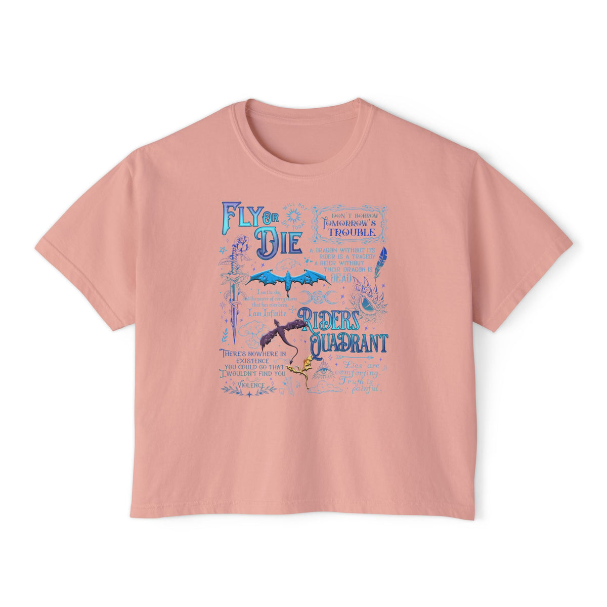 Fly or Die Riders Quadrant Boxy Tee — Fourth Wing Fandom Inspired Women's Cropped Graphic Tee