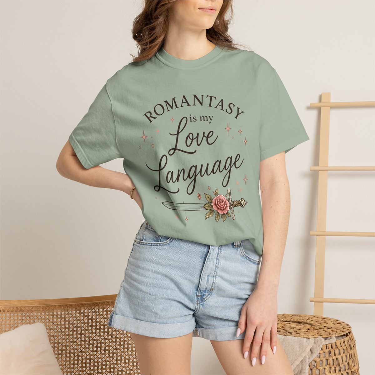 T-Shirt — "Romantasy Is My Love Language" Floral Sword Graphic