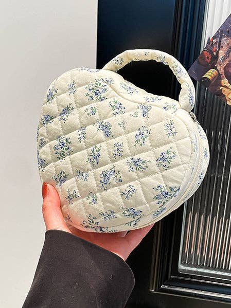 Quilted Heart Shape Cosmetic Bag
