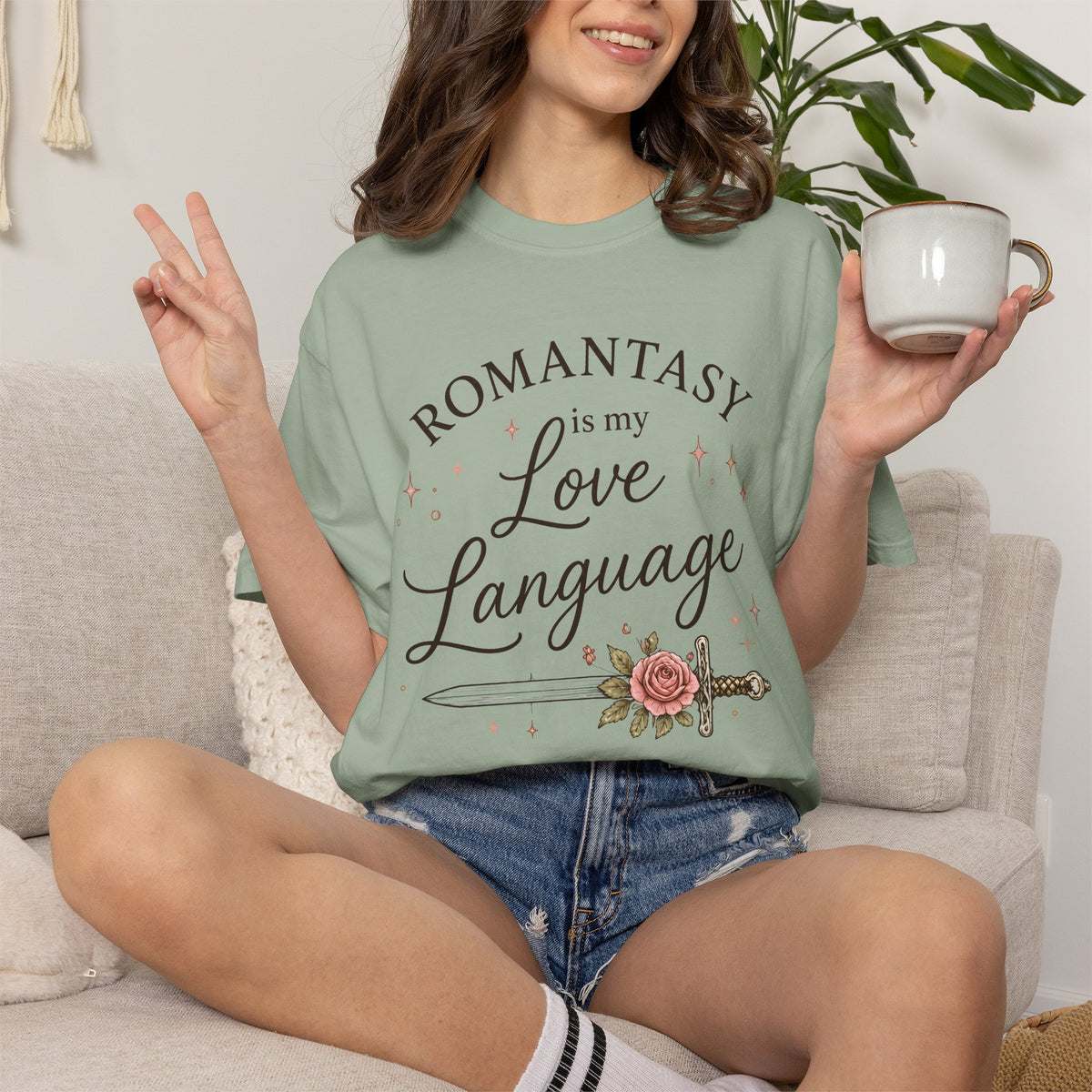 T-Shirt — "Romantasy Is My Love Language" Floral Sword Graphic