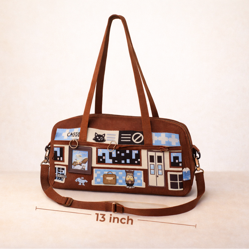 Subway Station Critter Tote | Bookish Crossbody Bag with Enamel Pins & Plush Loops | Cozy Reader Gift