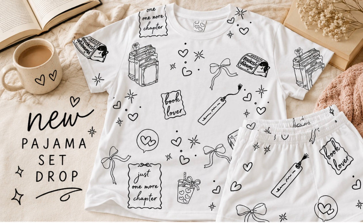 Women's Pajama Set — Black & White Booklover Short Sleep Set ("Just One More Chapter")
