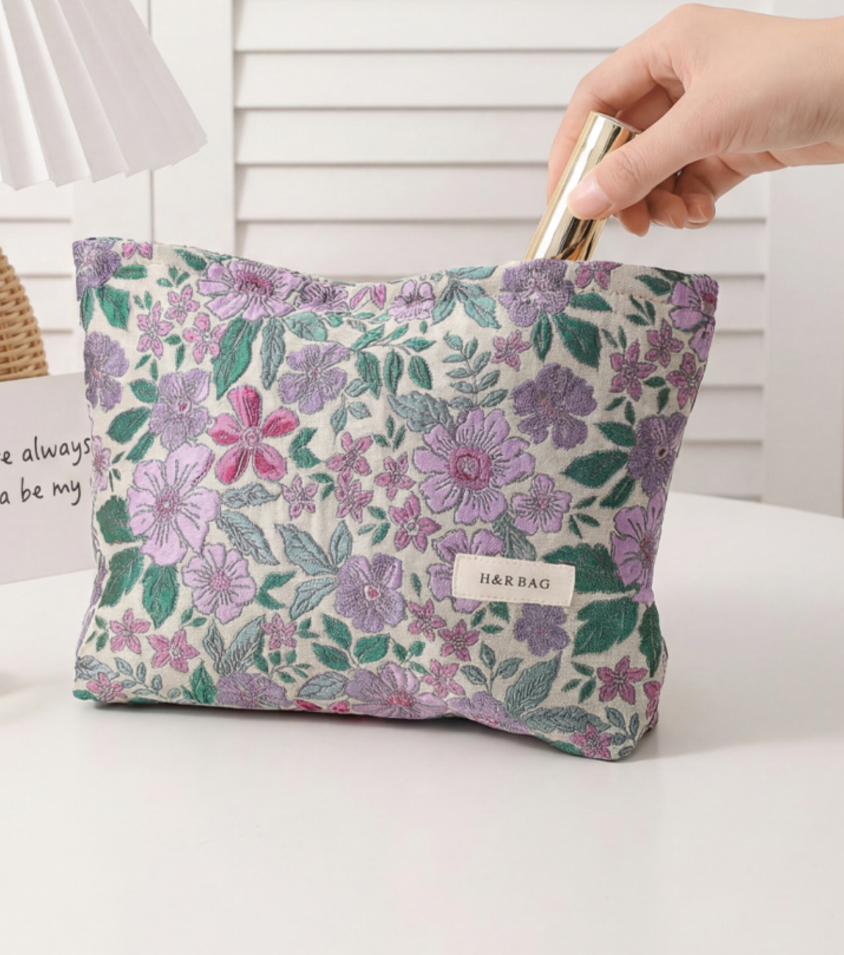 Purple Floral Cosmetic Pouch